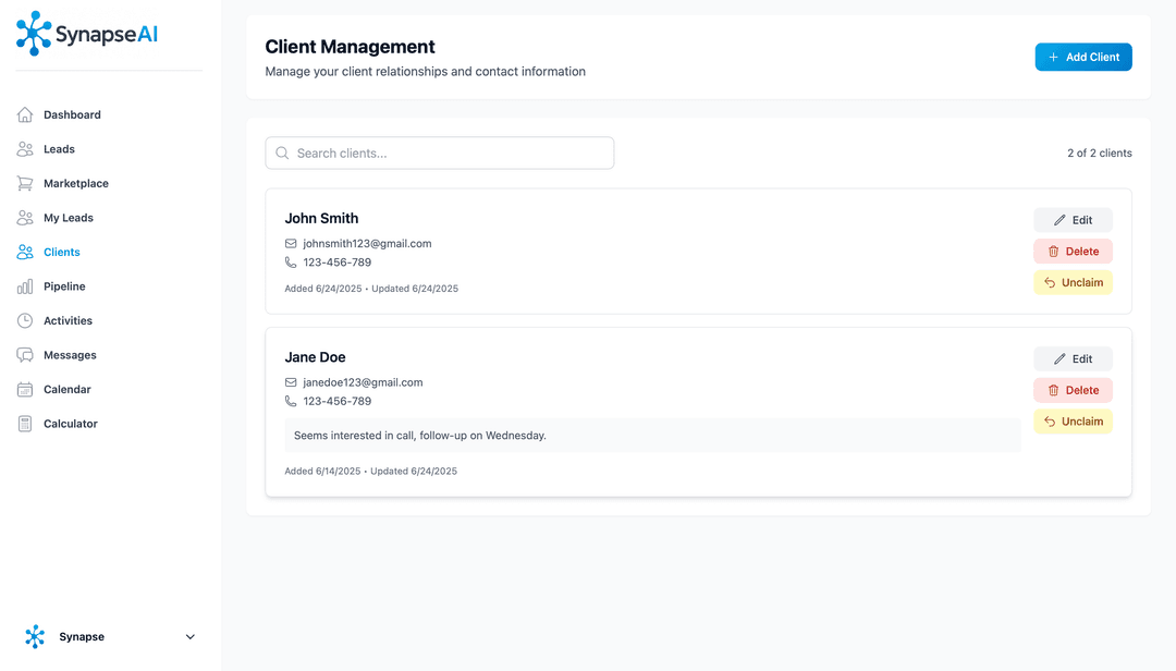 Client Management Preview