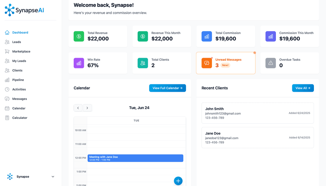 SynapseAI Dashboard Preview